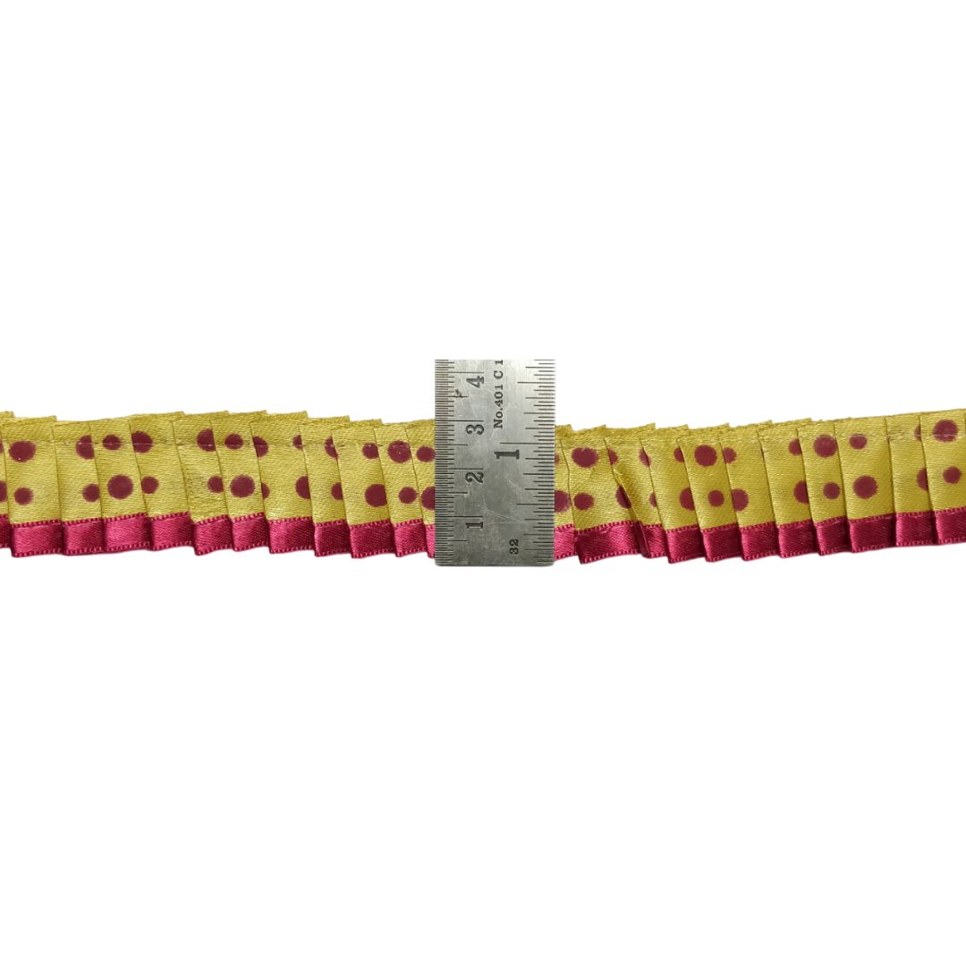 Kurlz Exclusive Polka Printed & Satin Ribbon with Chiku Color Satin Silk Frill For Laddo Gopal Poshak, Crafts, Sarees, Lehenga, Suits | Size: 9 Yards