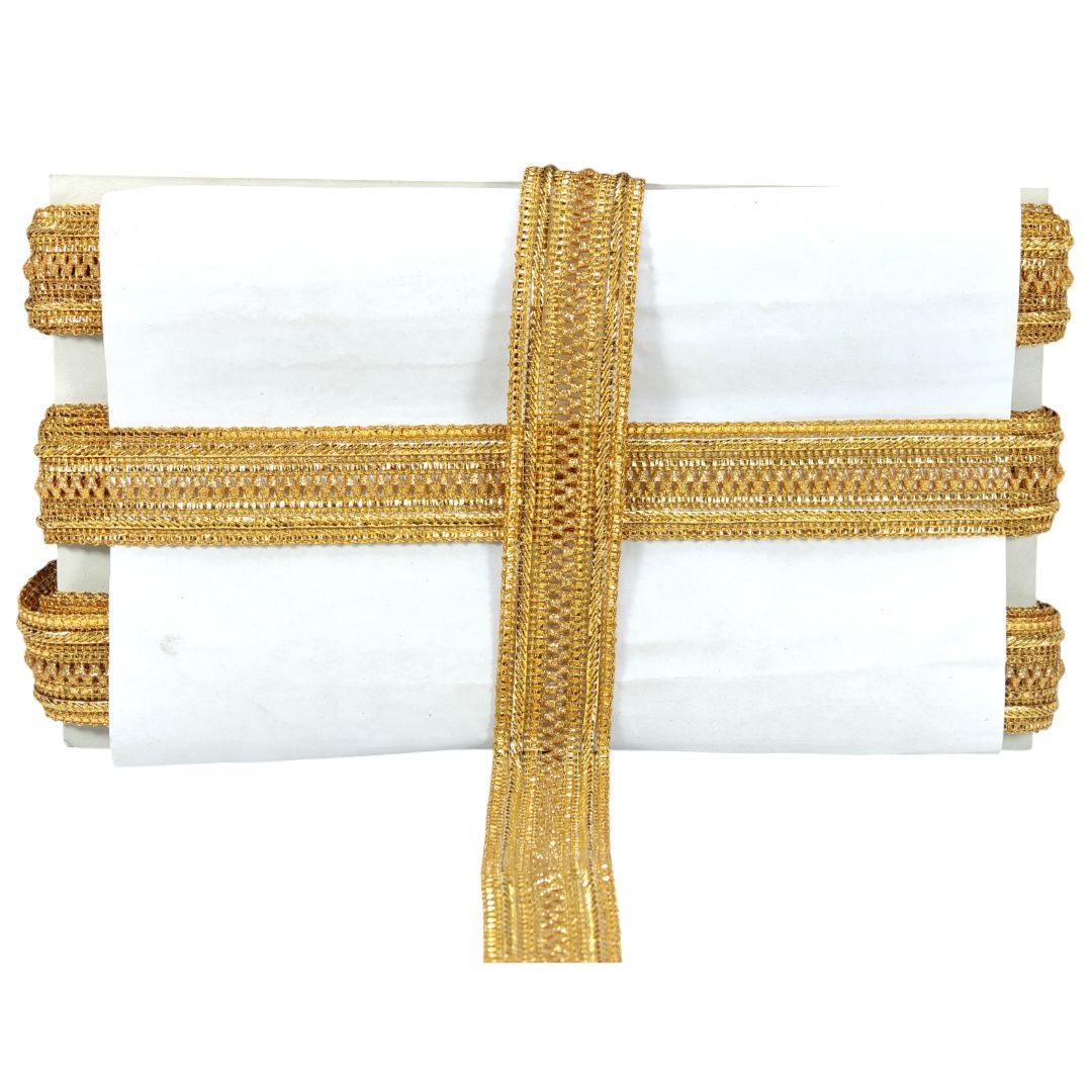 Kurlz 1.25 inch Exclusive Glitter Zari Samosa with Metallic Dori Border for Gift Packing, Wedding Saree, Lehenga, Dupatta, DIY Crafts | Size: 9 yards