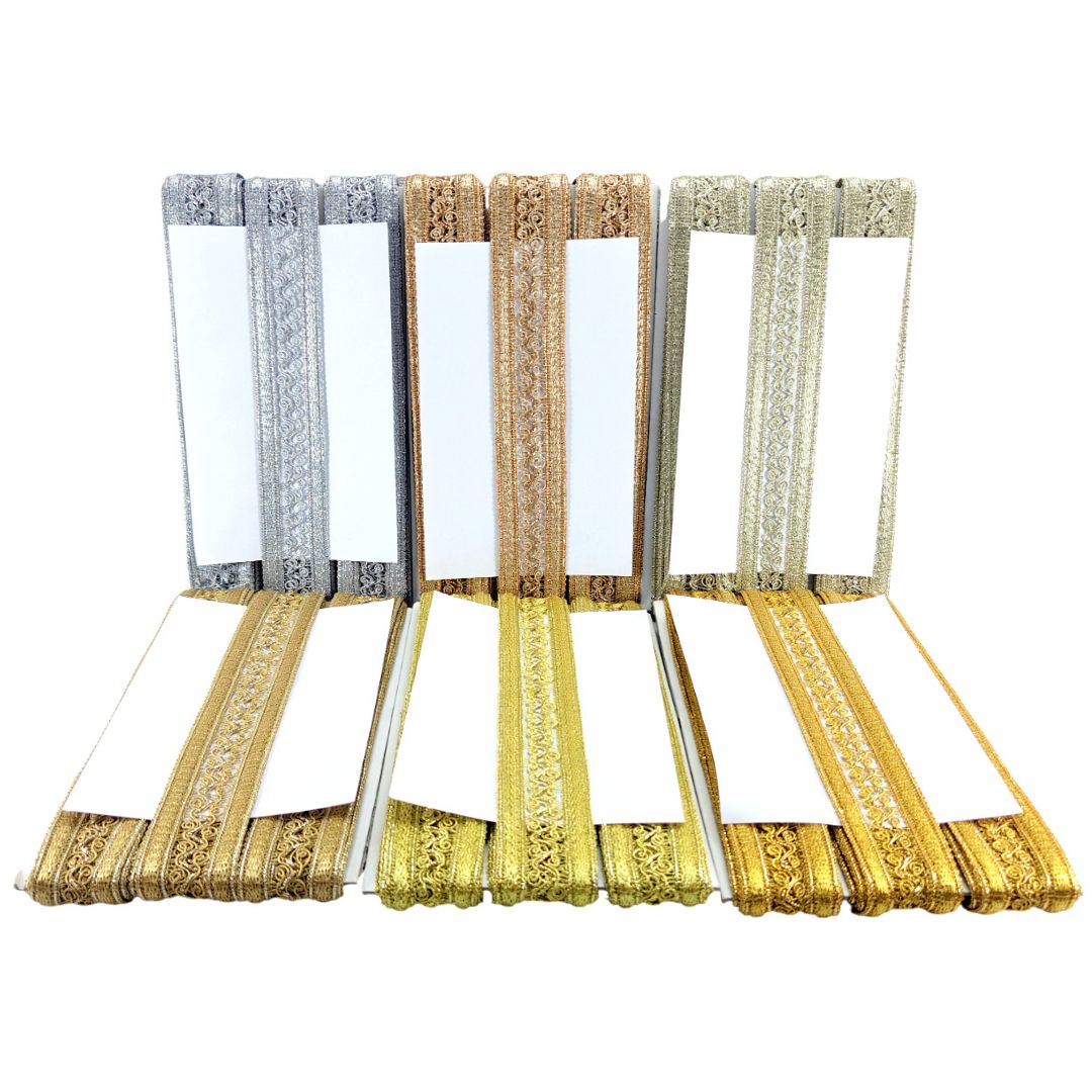 Set of decorative picture frames with gold and silver accents on a white background