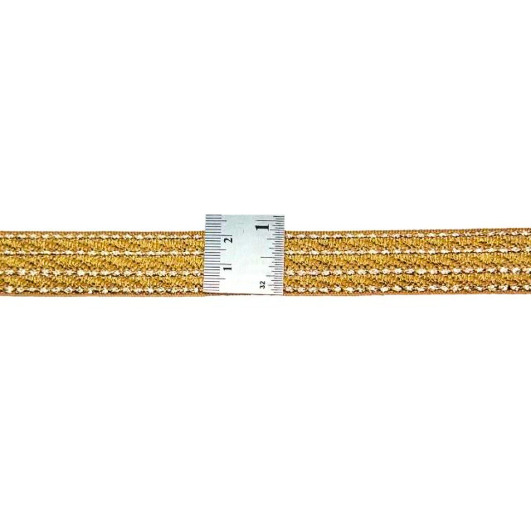 Gold braided cable with a measuring tape on a white background