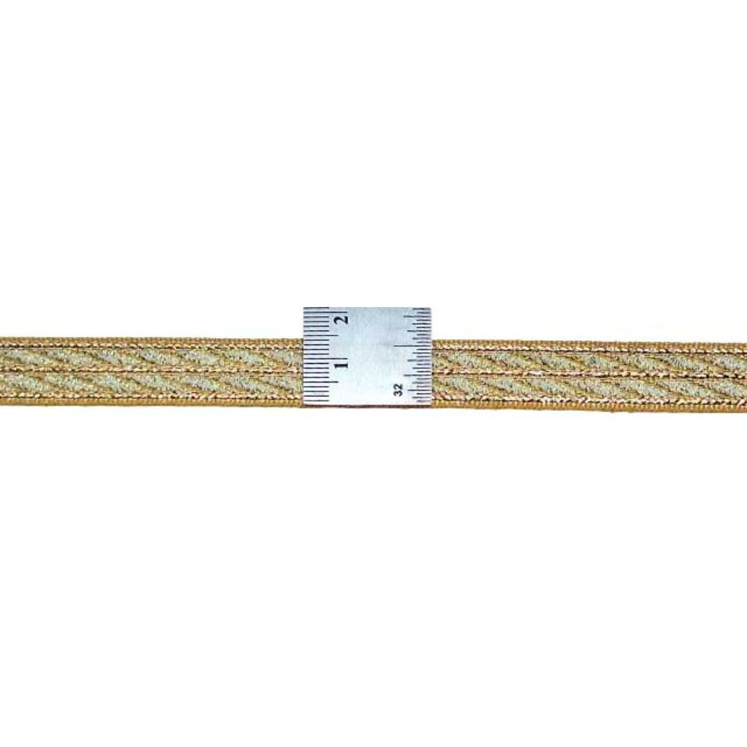 Gold braided cord with a measuring tape on a white background