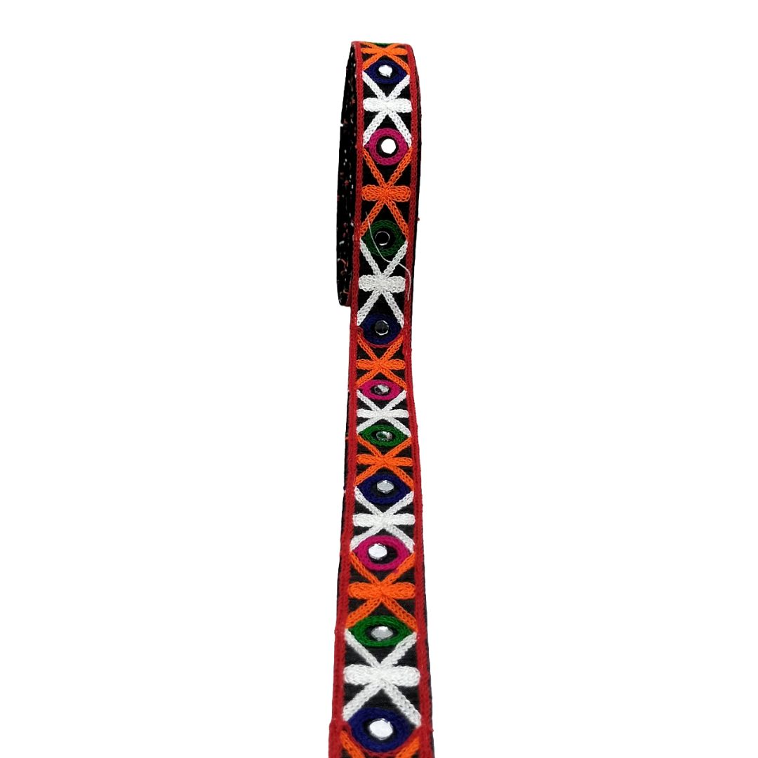 Colorful belt with geometric pattern on a white background