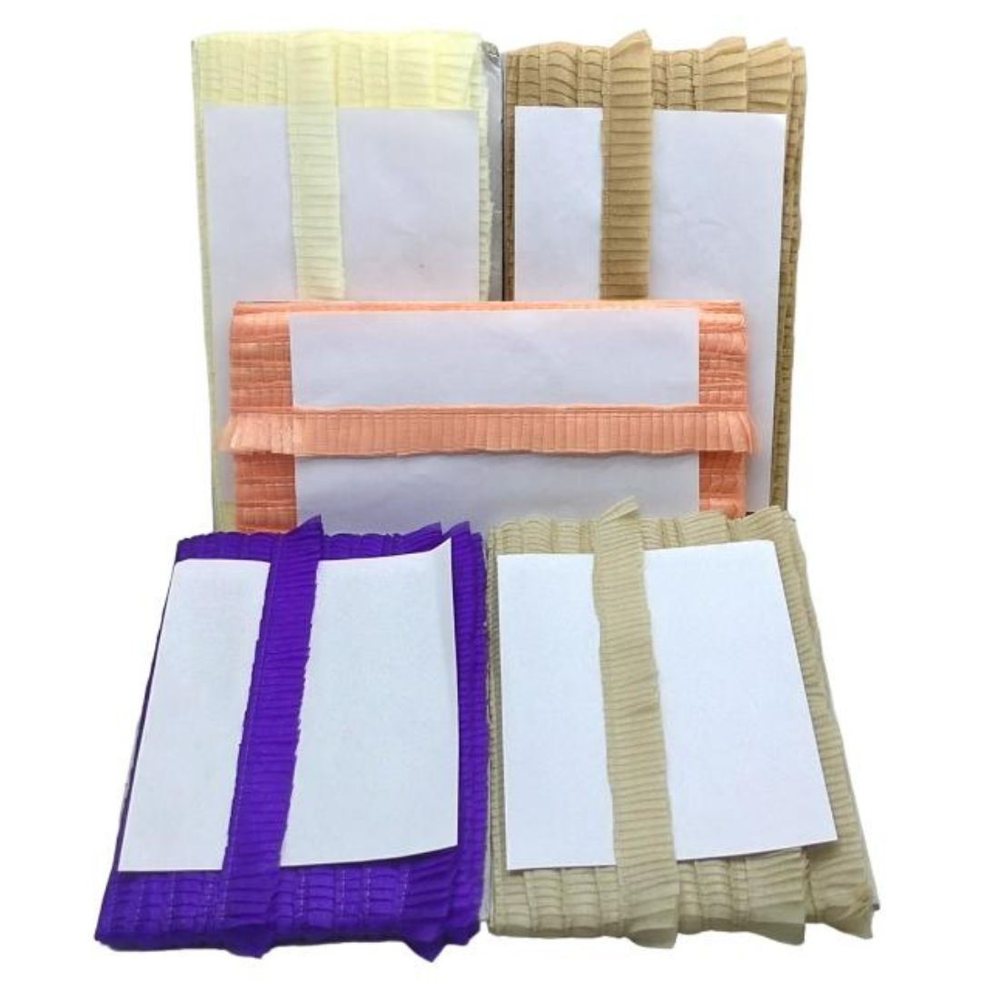 Set of colorful fabric swatches with white centers on a white background
