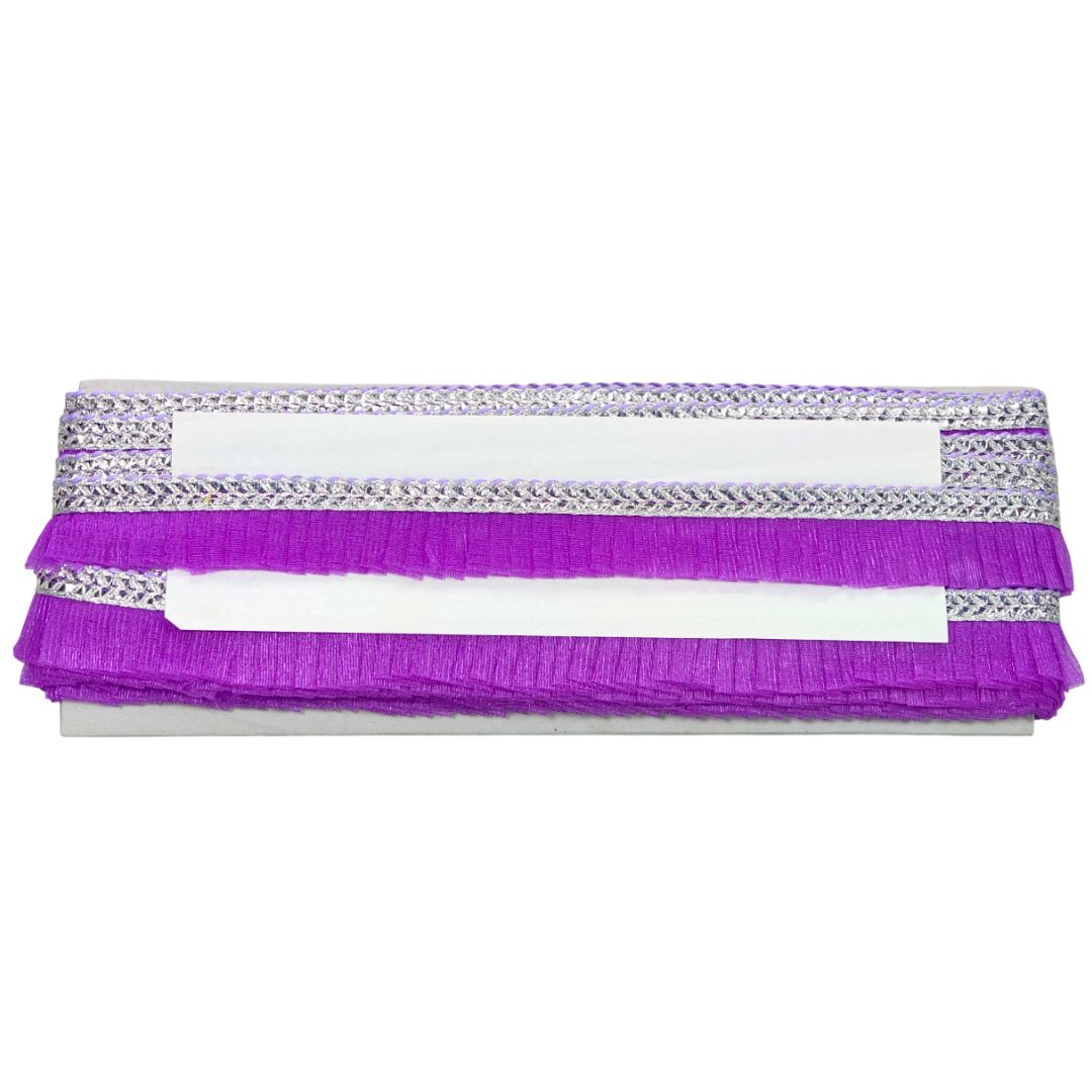 Purple and silver decorative ribbons on a white background