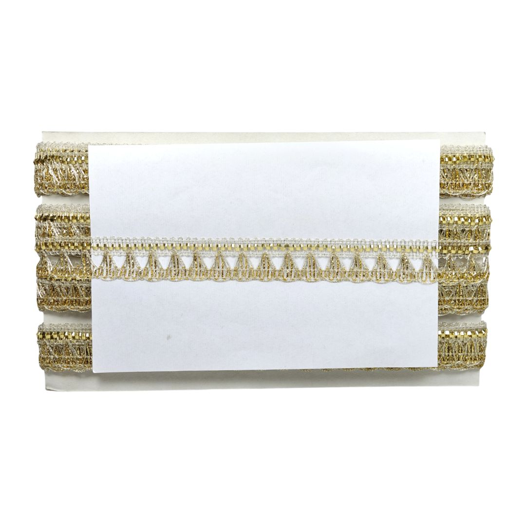 Gold lace trim on a white background