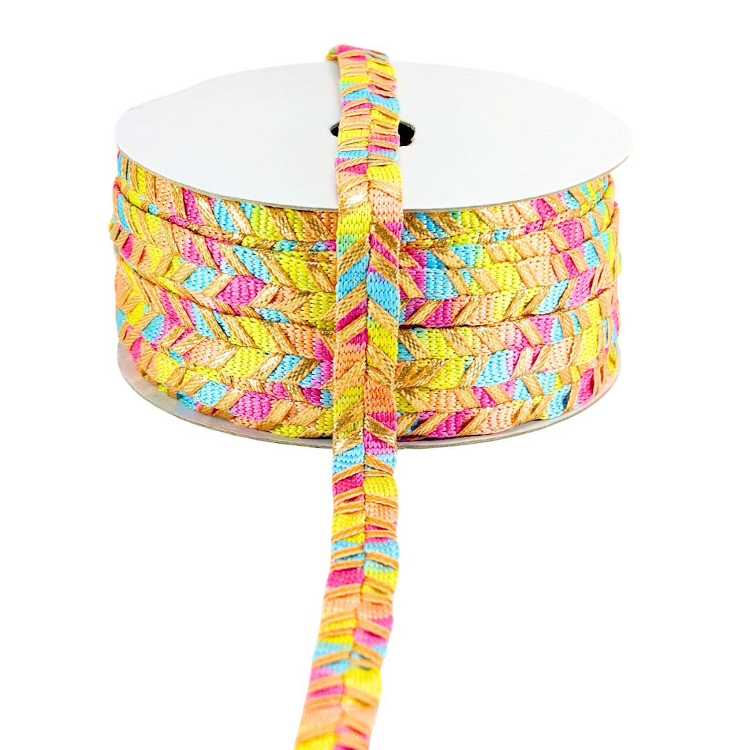 Colorful braided shoelace on a white background