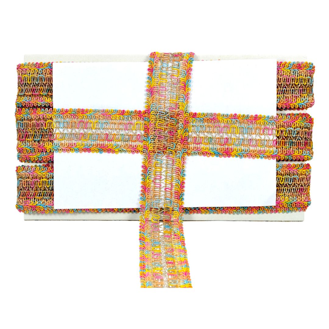 Colorful woven fabric with a pattern on a white background