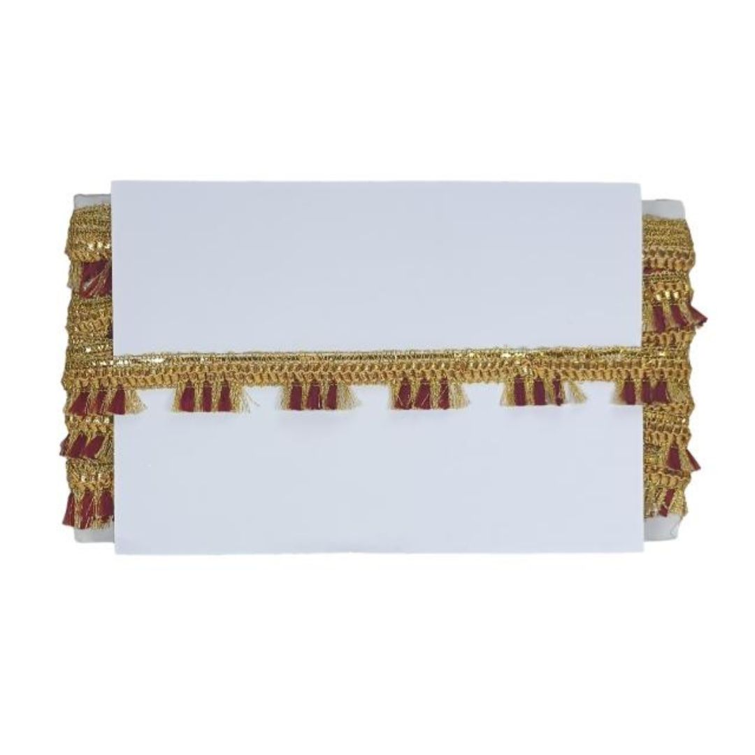 Decorative border with gold and red trim on a white background