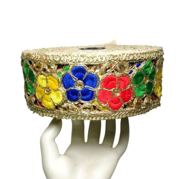 Kurlz 2.25 inch Cutwork Multicolor Heavy Quality Multy Thread Embroidery Lace For Saree, Lehenga, Dupatta, DIY Art | Size: 9 Yards