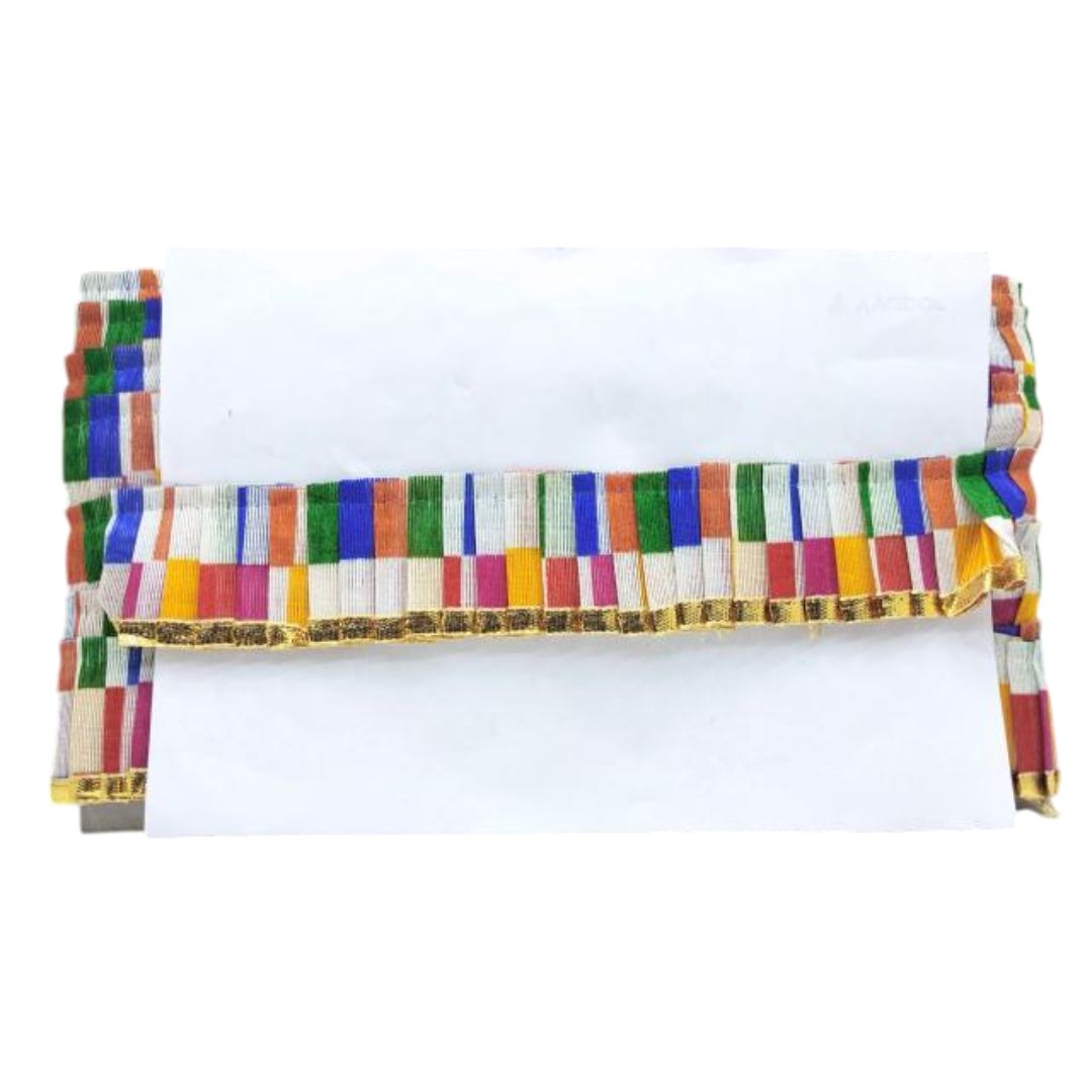 Colorful striped fabric roll on a white background