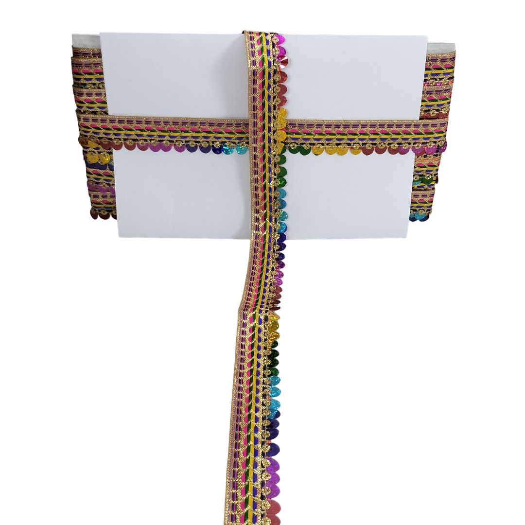 Decorative border with colorful tassels on a white background