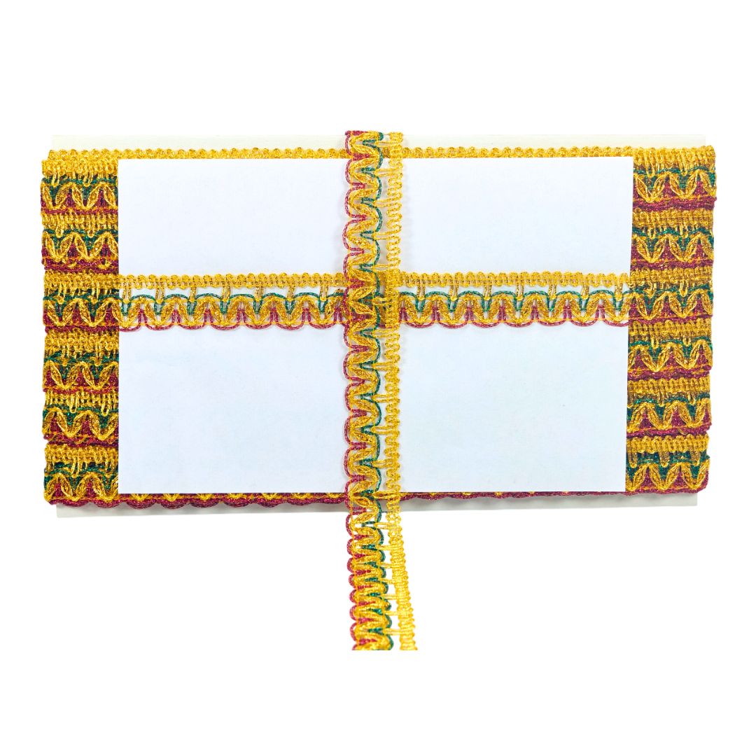 Decorative border with yellow and multicolor pattern on a white background