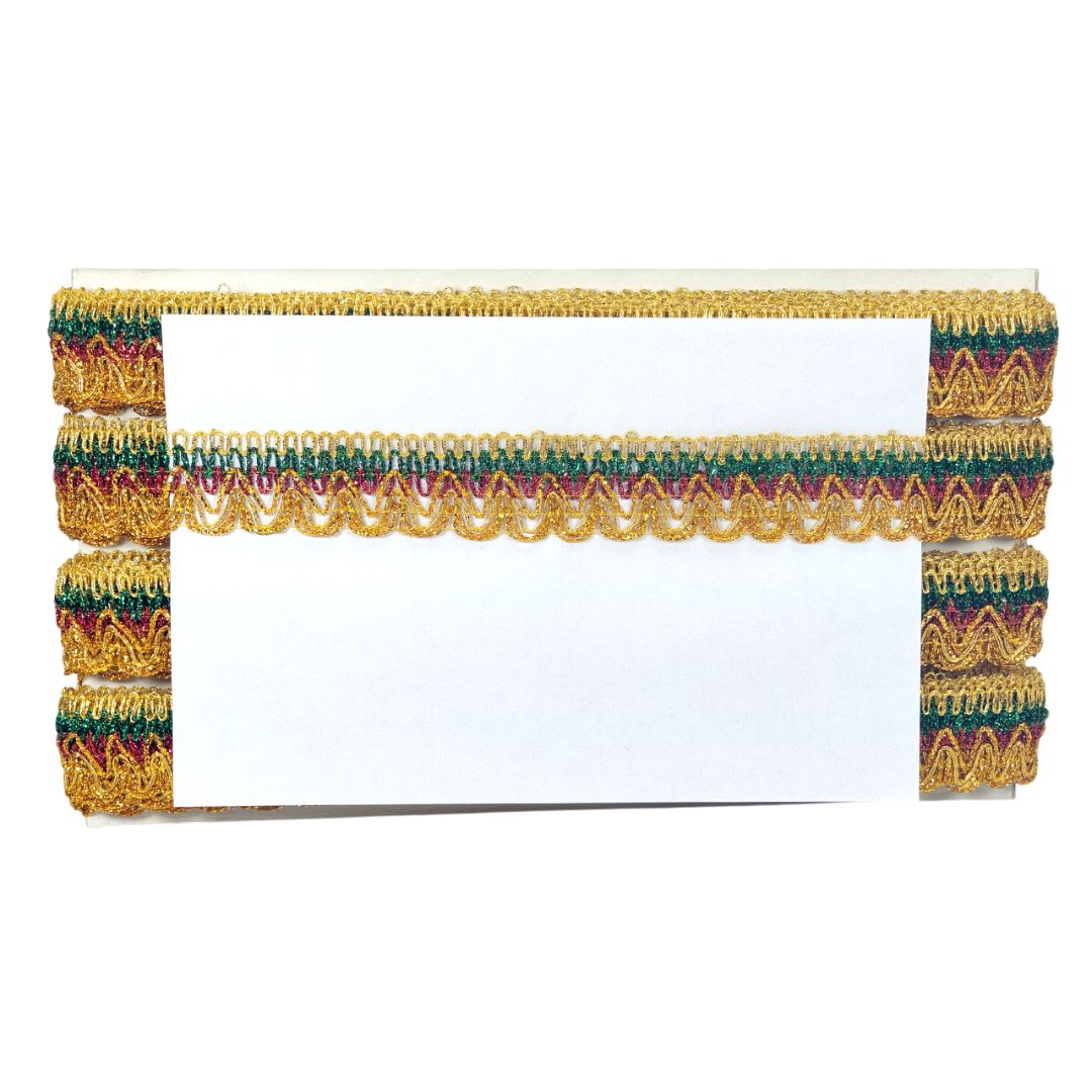 Decorative border with gold and multicolor patterns on a white background