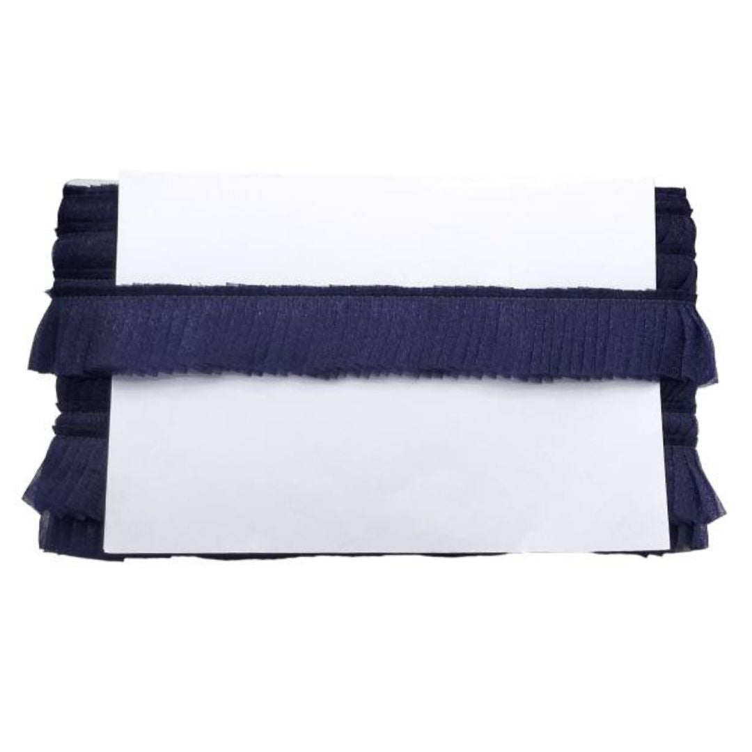 Navy blue ruffled belt on a white background