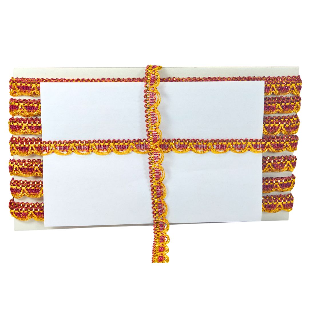 Decorative yellow and red border on a white background