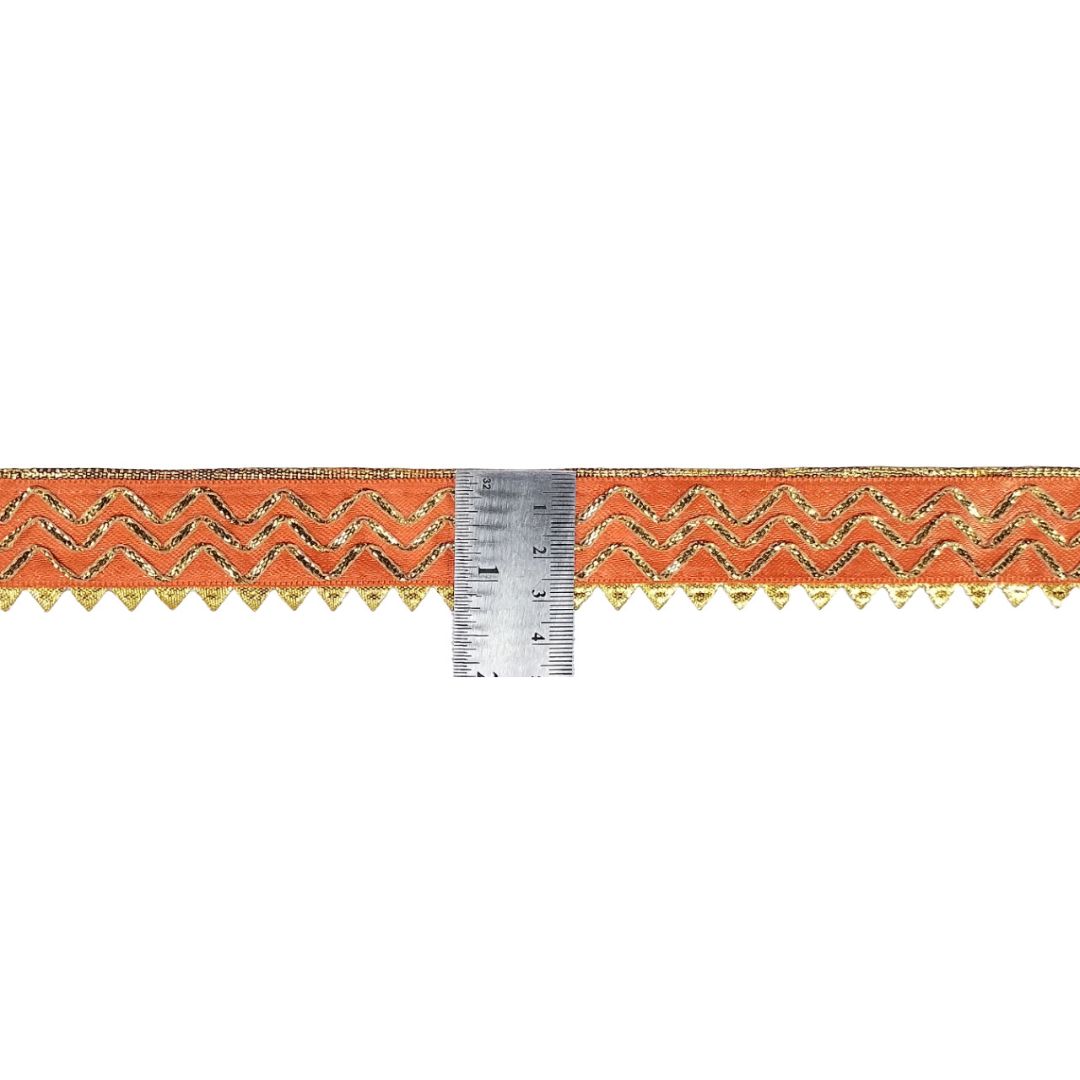 Kurlz 1 inch Satin Silk with Golden Piping, Gota Patti & Golden Samosa Lace For Laddo Gopal Poshak, Handicrafts, Puja Aasan, Singhasan | Size: 9 Yards