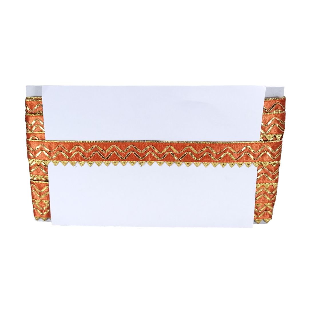 Kurlz 1 inch Satin Silk with Golden Piping, Gota Patti & Golden Samosa Lace For Laddo Gopal Poshak, Handicrafts, Puja Aasan, Singhasan | Size: 9 Yards