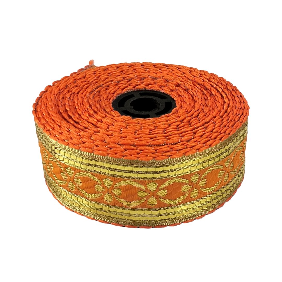 Orange and gold braided cable on a white background
