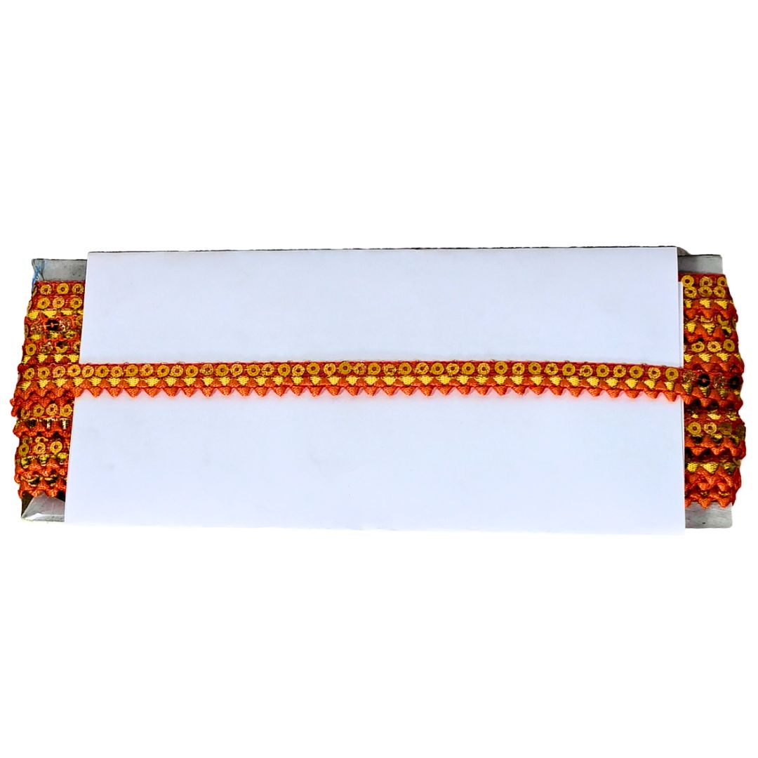 White rectangular card with orange decorative border on a white background