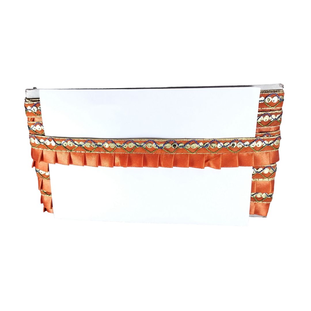 Decorative headboard with orange and white pattern on a white background