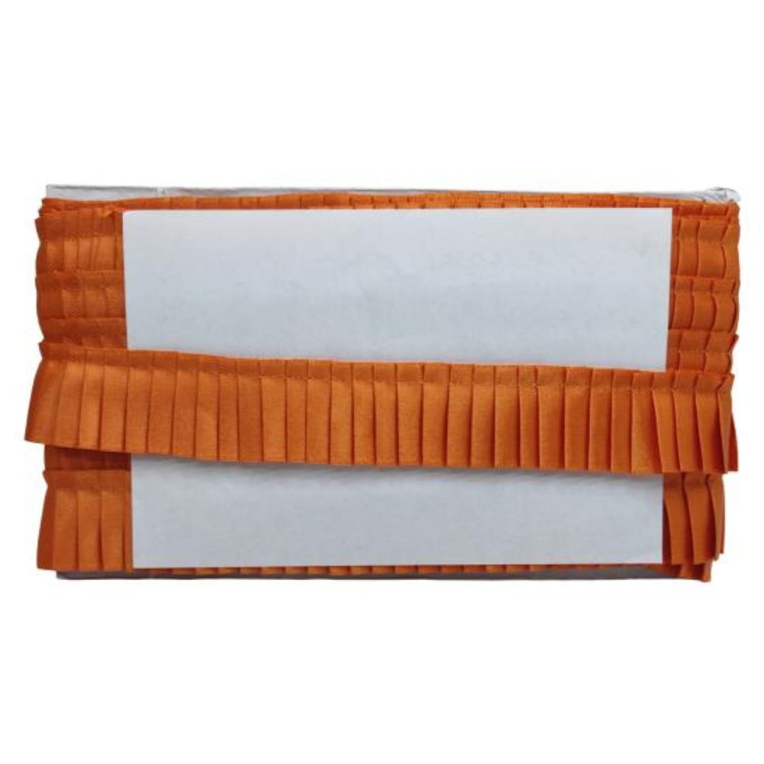 Orange pleated clutch bag on a white background