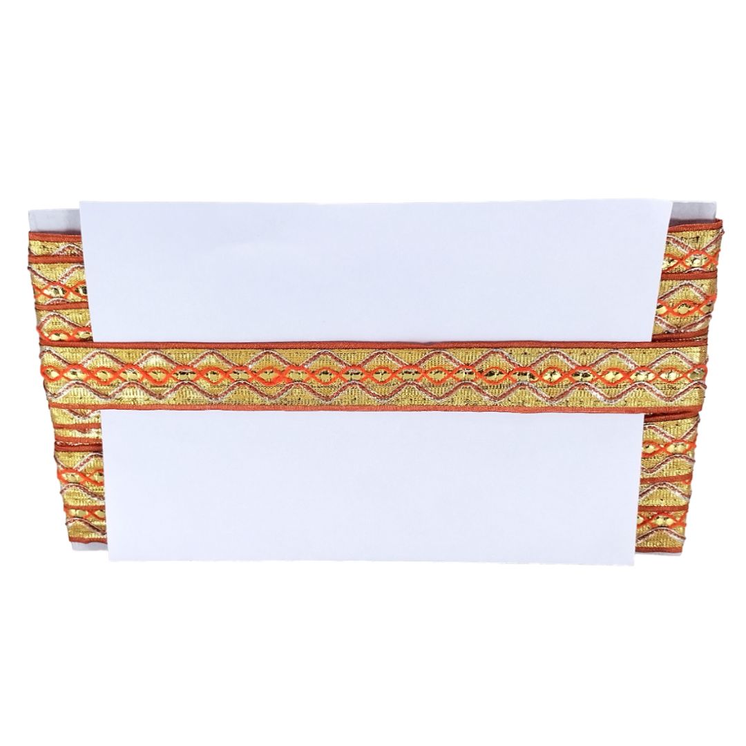 Decorative table runner with a geometric pattern on a white background