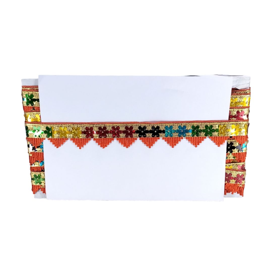 Decorative headboard with colorful patterns on a white background