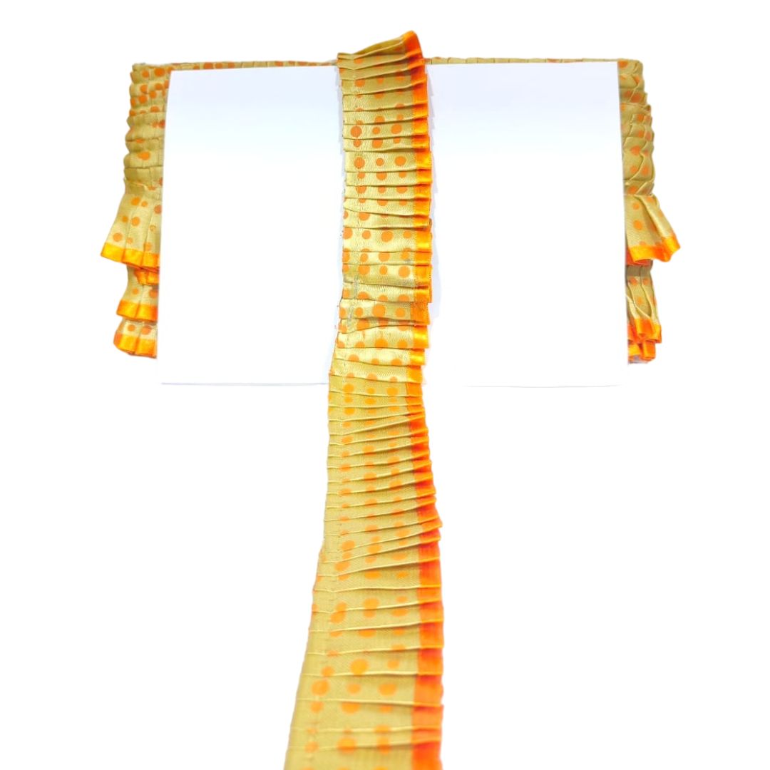 Kurlz Exclusive Polka Printed & Satin Ribbon with Chiku Color Satin Silk Frill For Laddo Gopal Poshak, Crafts, Sarees, Lehenga, Suits | Size: 9 Yards