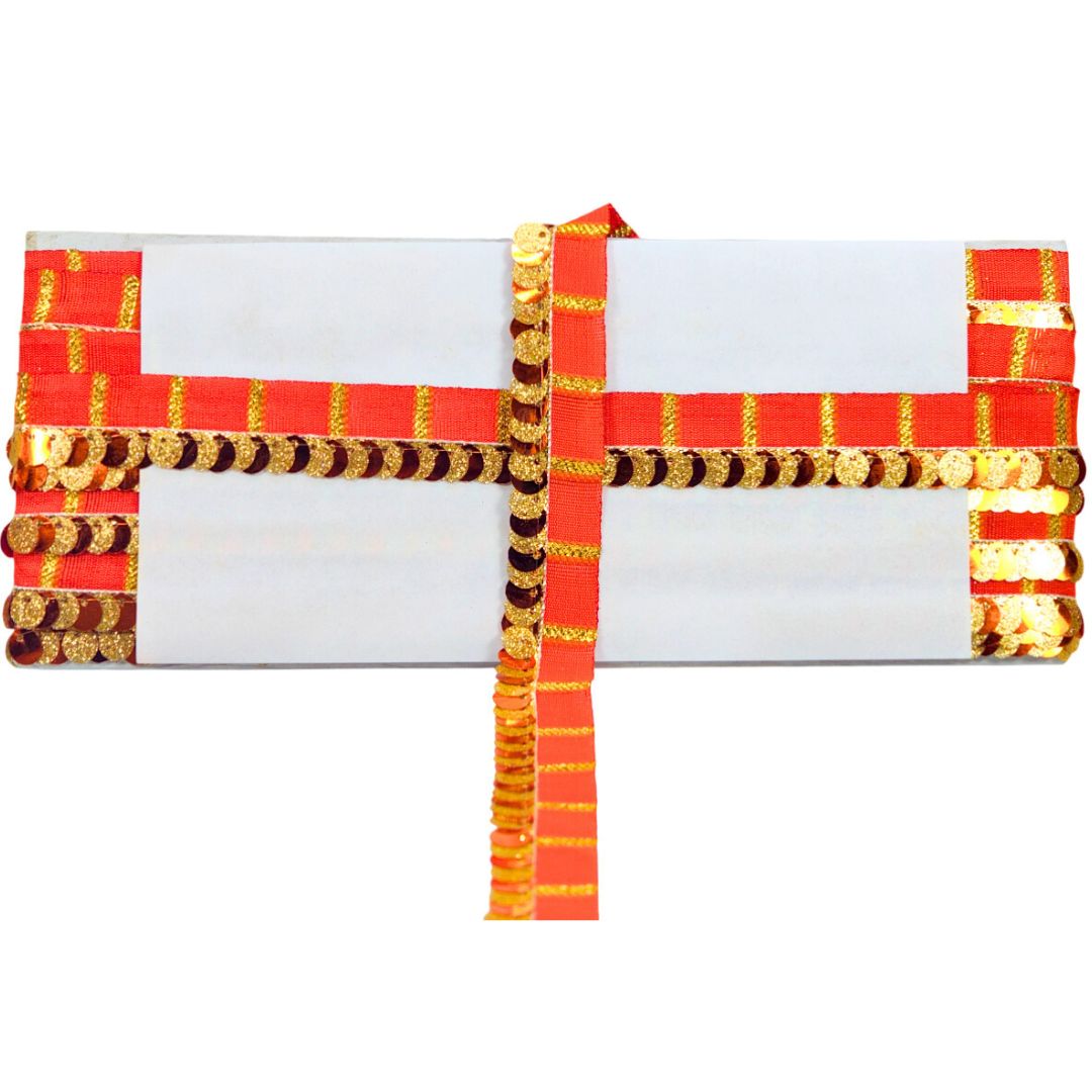 Decorative red and gold border on a white background