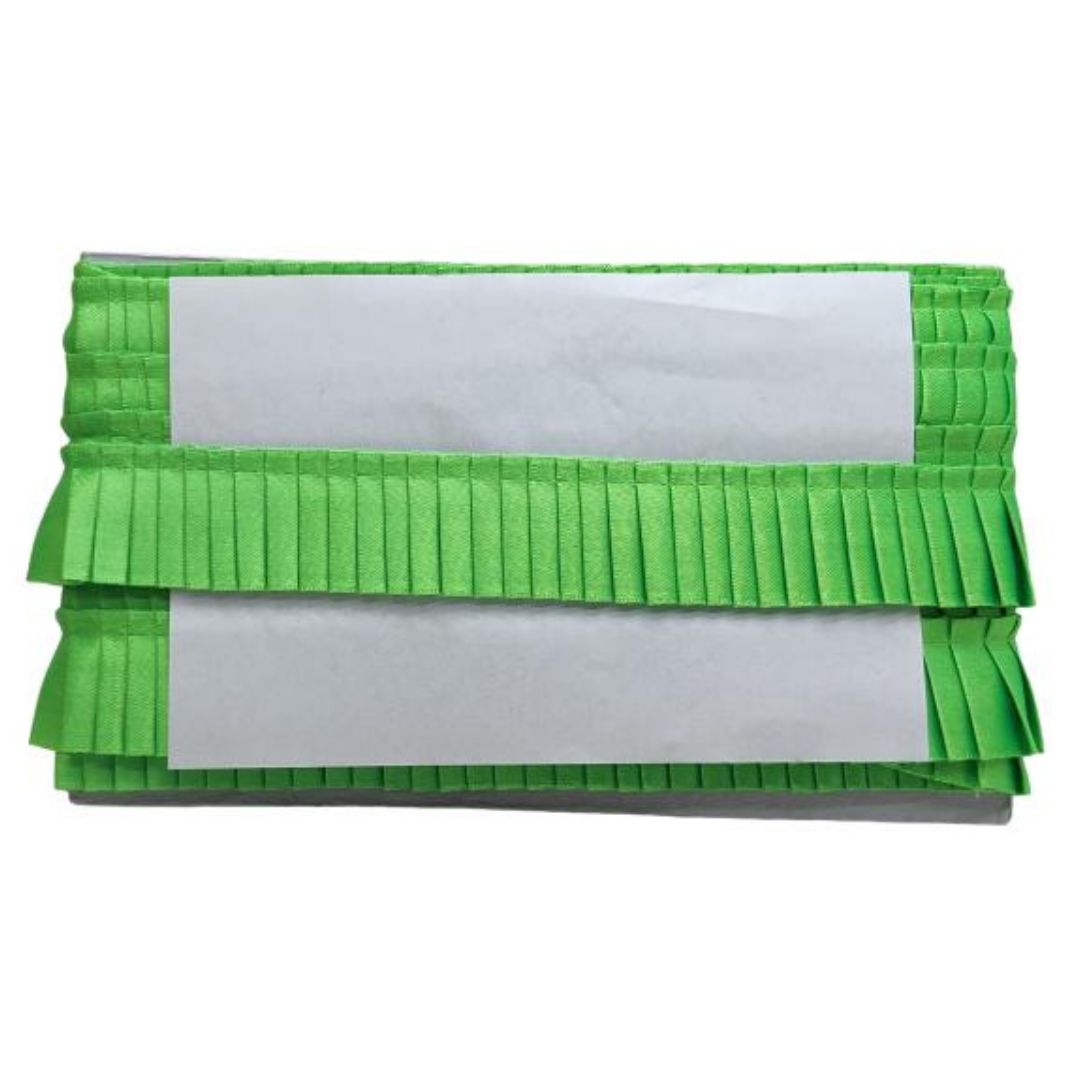Green pleated clutch bag on a white background
