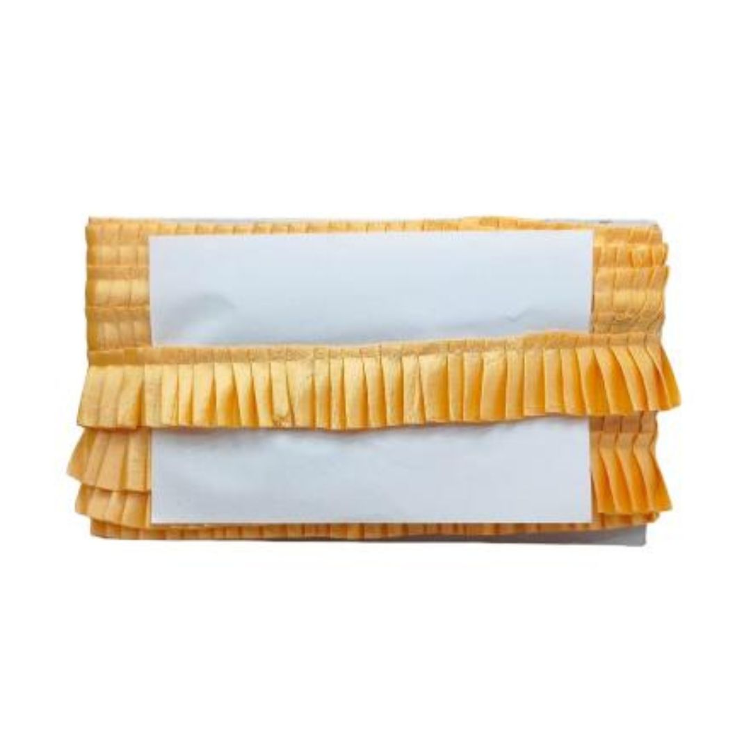 Yellow pleated clutch bag on a white background