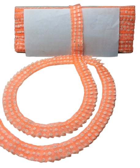 Orange textured hose with white interior on a white background
