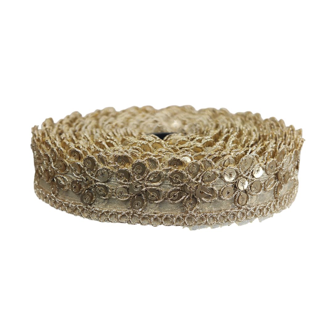 Gold lace trim on a white background