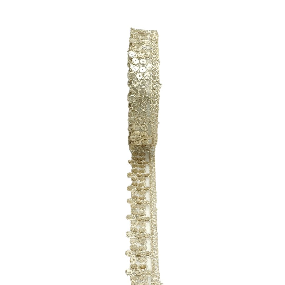 Decorative lace ribbon with floral patterns on a white background