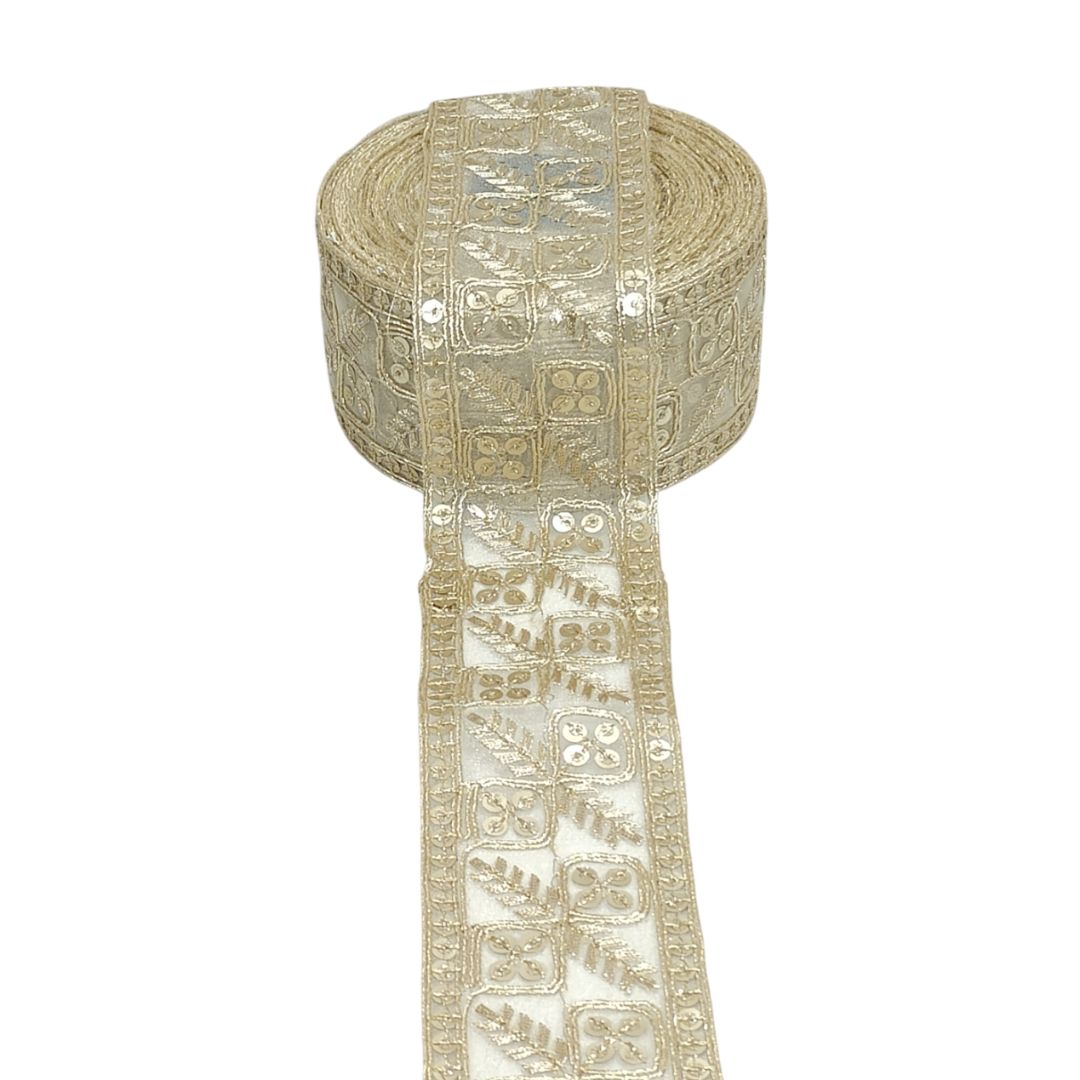 Decorative ribbon with intricate patterns on a white background