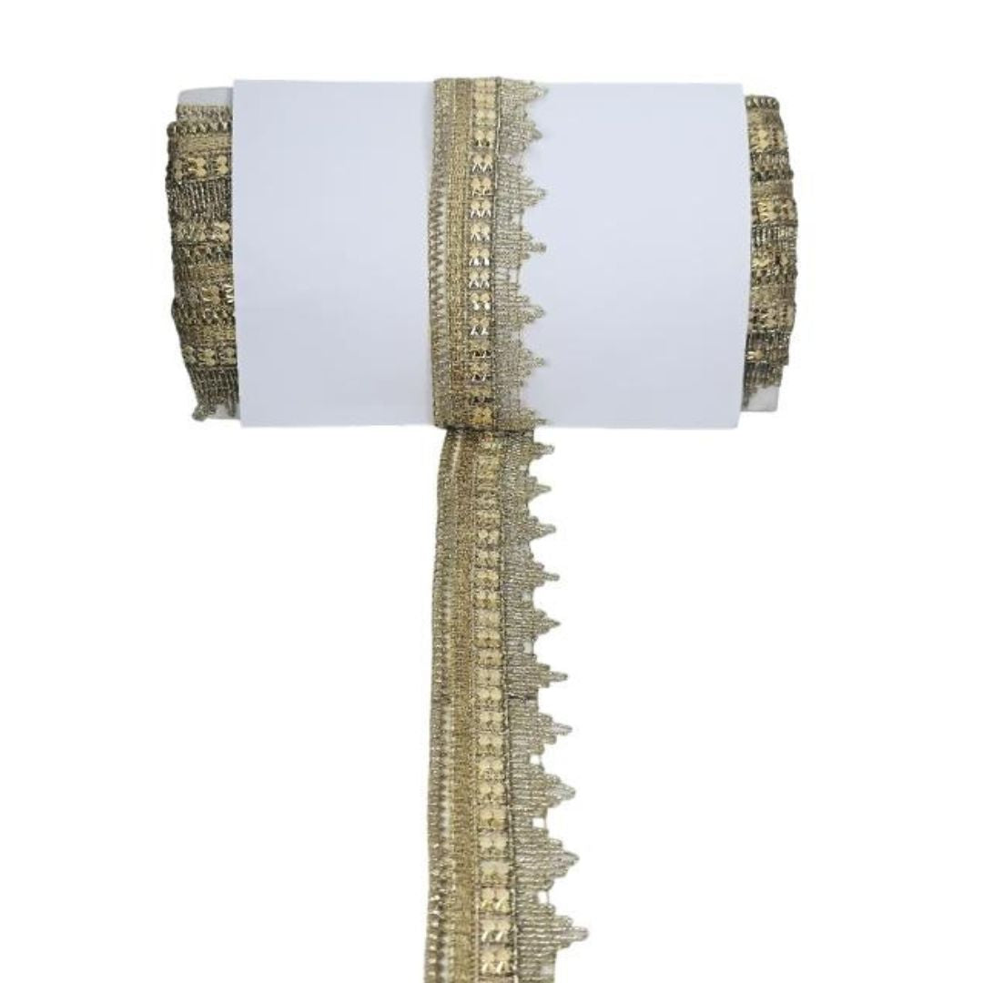 Decorative ribbon with gold fringe on a white background