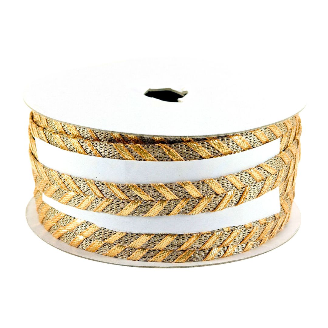 Gold and white braided cord on a white background
