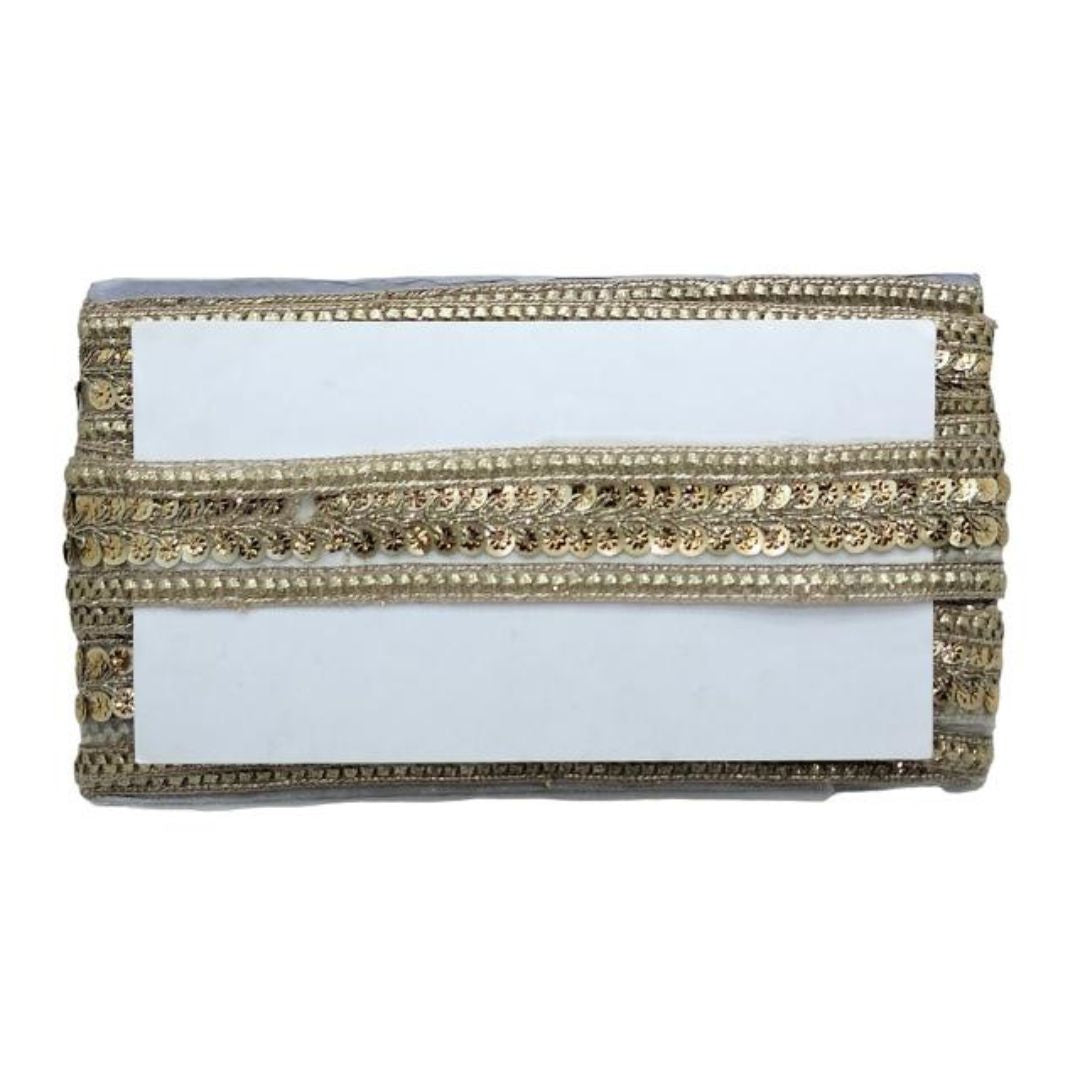 Decorative ribbon with gold trim on a white background