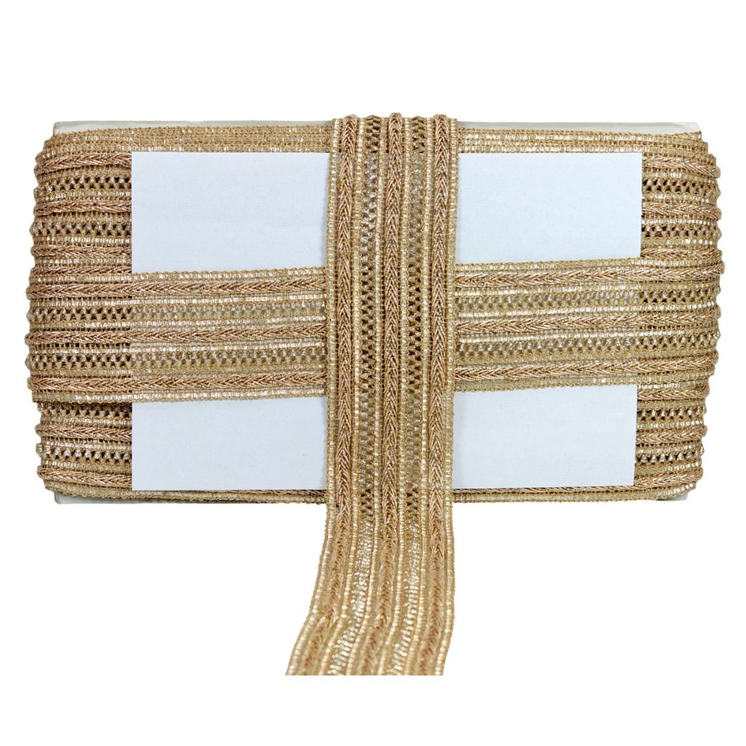 Gold metallic ribbon on a white background