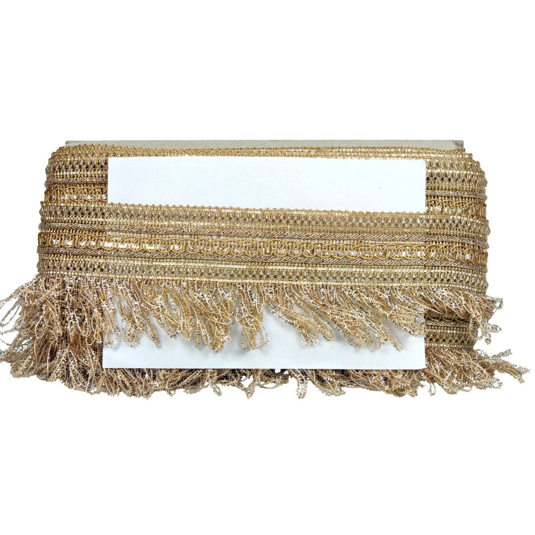 Kurlz 3.50 inch Zari Samosa with Glitter Fur Tassal/Jhalar Lace for Wedding Lehenga, Saree, Dupatta, Cocktail Party Dress, Craft | Size: 9 yards