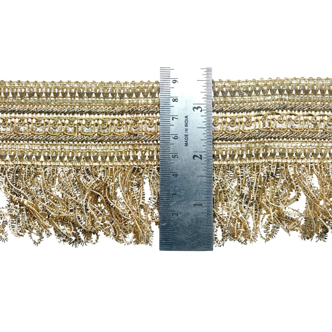 Kurlz 3.50 inch Zari Samosa with Glitter Fur Tassal/Jhalar Lace for Wedding Lehenga, Saree, Dupatta, Cocktail Party Dress, Craft | Size: 9 yards