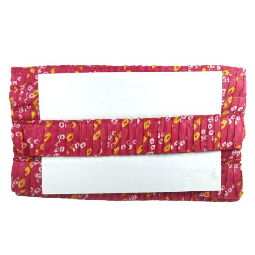Floral-patterned fabric strip with a white center on a white background