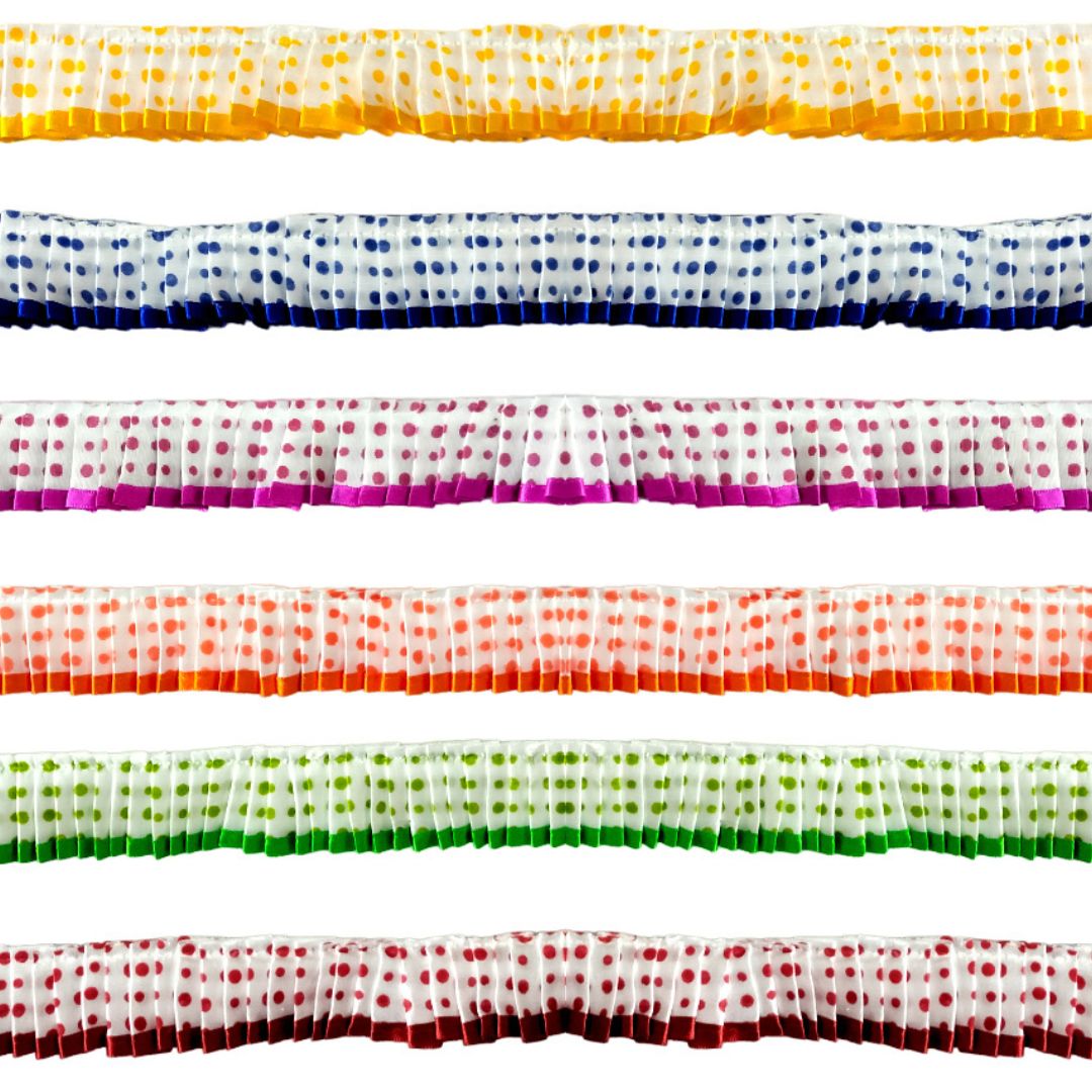 Set of colorful ribbons with different patterns on a white background