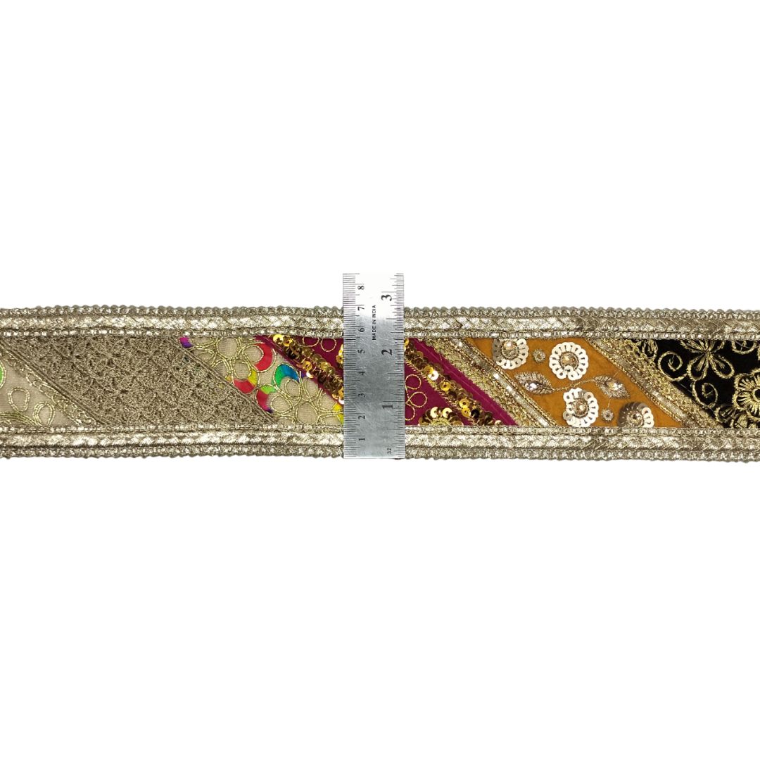 Decorative ribbon with a ruler for scale on a white background