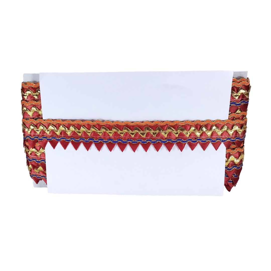 Decorative table runner with colorful pattern on a white background