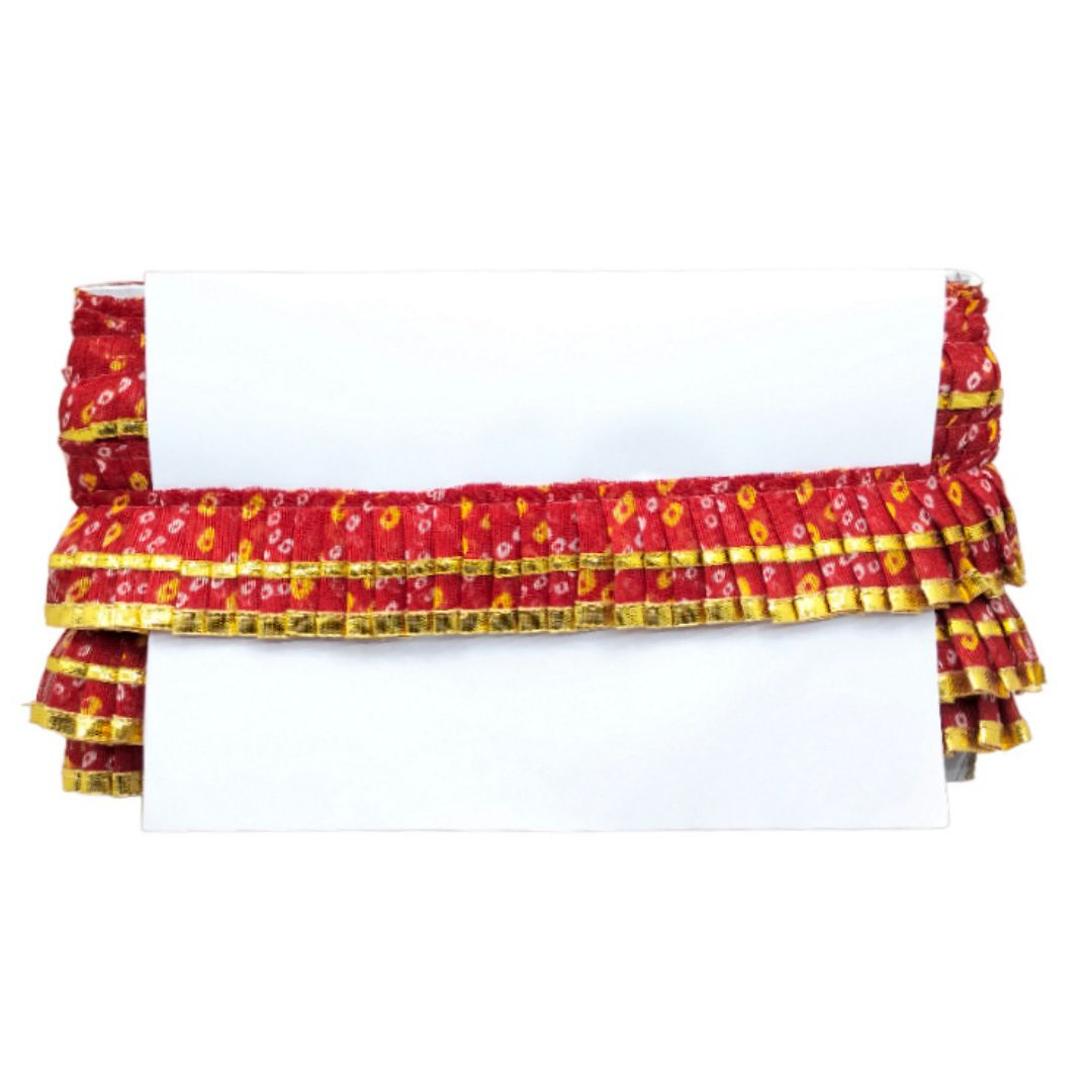 Kurlz 2 Line Bandhej Printed and Golden Gota Patti Exclusive Frill For Lehenga, Dupatta, Art & Craft, Singhasan, Ladoo Gopal Poshak | Size: 9 Yards