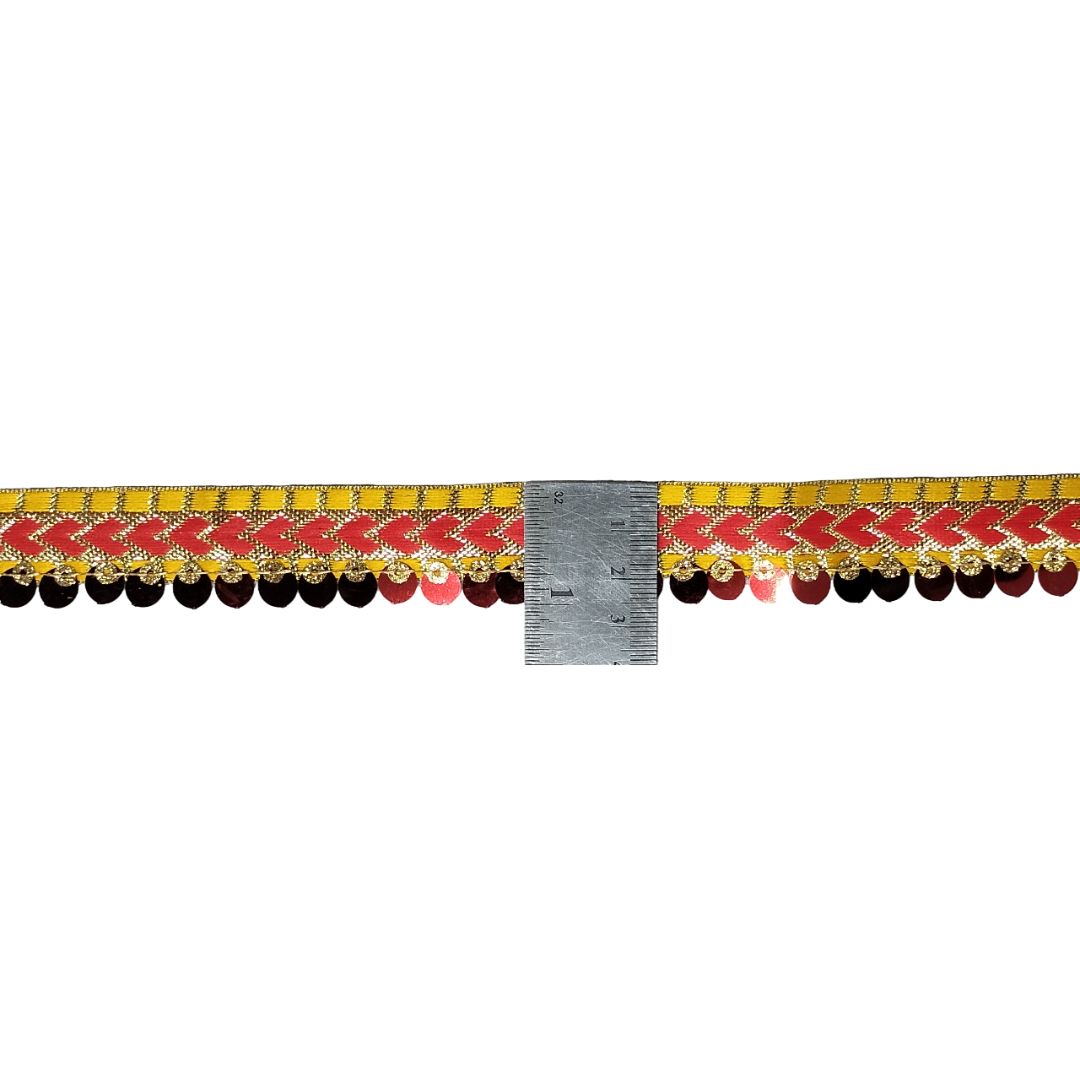 Decorative border with red, gold, and black pattern on a white background