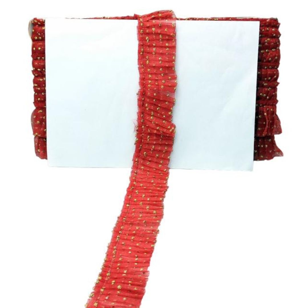 Red beaded ribbon on a white background