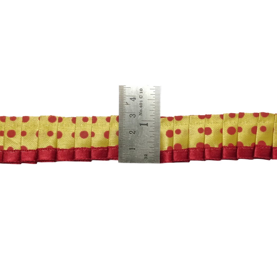 Kurlz Exclusive Polka Printed & Satin Ribbon with Chiku Color Satin Silk Frill For Laddo Gopal Poshak, Crafts, Sarees, Lehenga, Suits | Size: 9 Yards