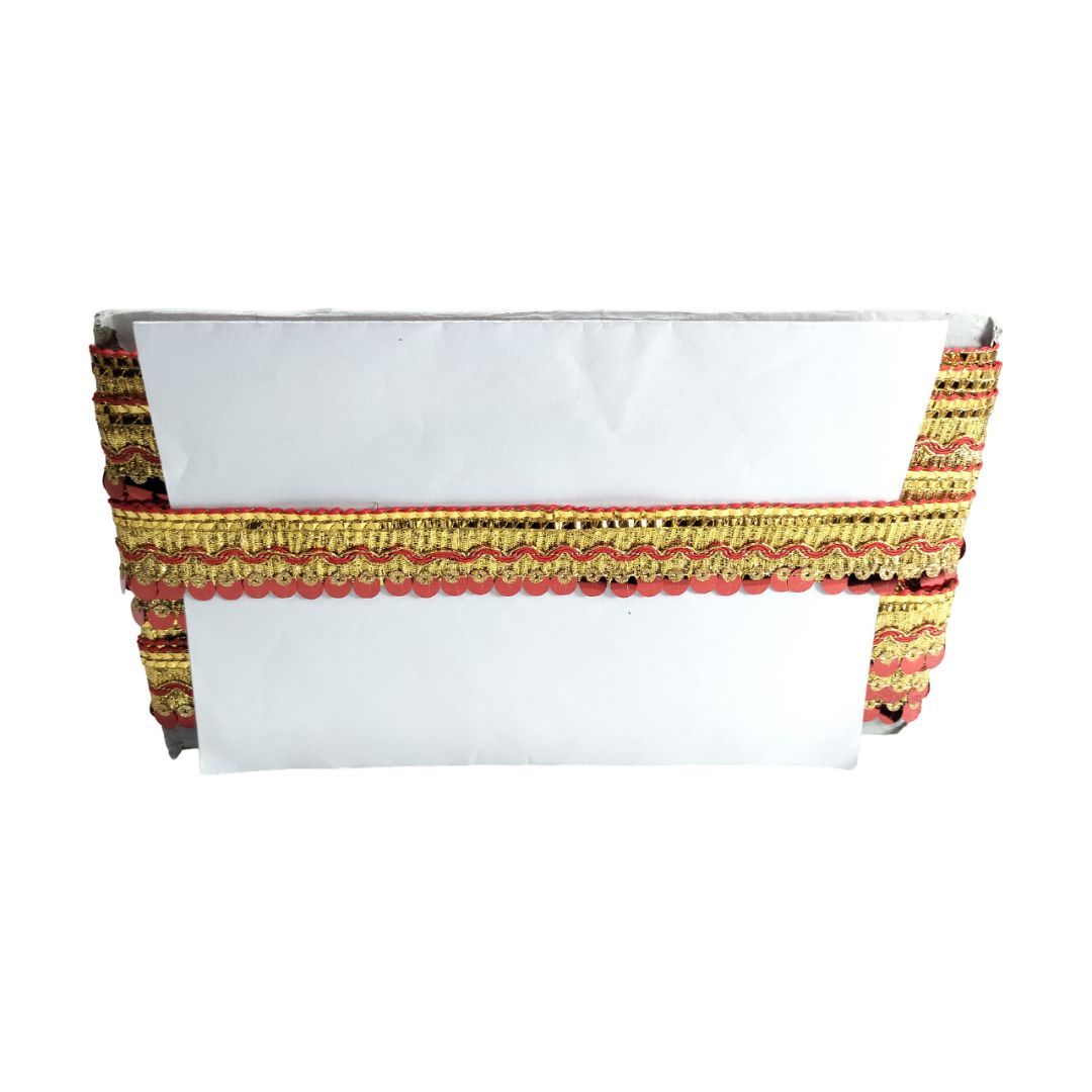 White pouch with colorful woven top on a white background